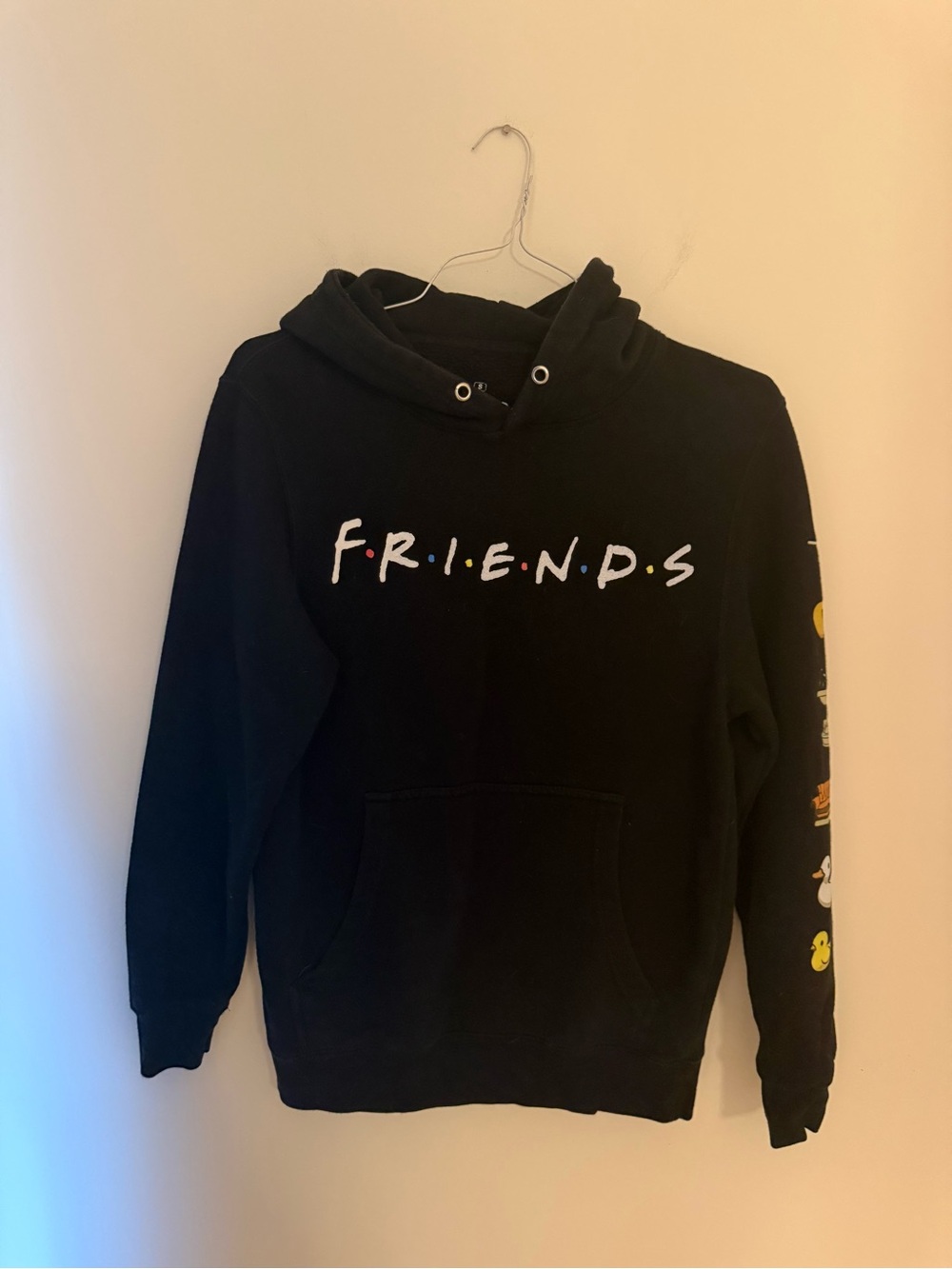 FRIENDS Ripple Junction Black Pullover Hoodie with White Logo and Colored Dots